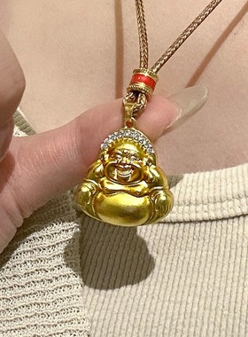 金包银佛公笑佛实心古法点钻吊坠新款挂坠送礼女友招财弥勒佛女款