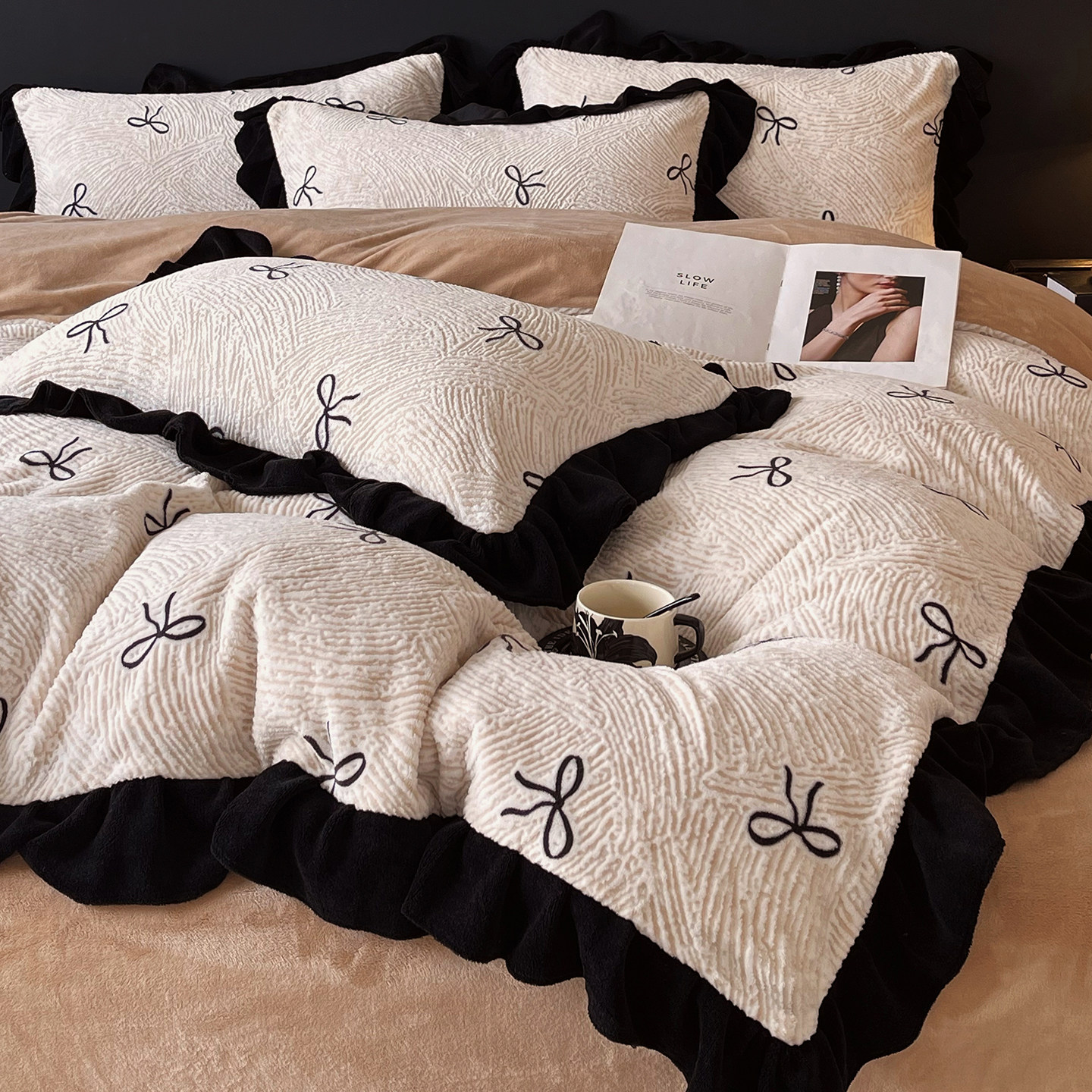 法式牛奶绒花边四件套冬季加厚毛绒被套罩珊瑚绒床单加绒床上用品,淘宝优惠券,粉丝福利购,淘宝优惠卷