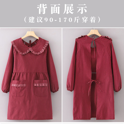 韩版棉布罩衣女新款透气长袖围裙厨房家用防污耐脏工作服大人围腰 - 图2