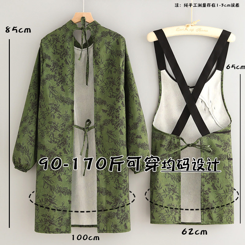 中式帆布长袖围裙时尚防污耐磨外穿成人罩衣餐饮做饭民族风护衣女,淘宝优惠券,粉丝福利购,淘宝优惠卷