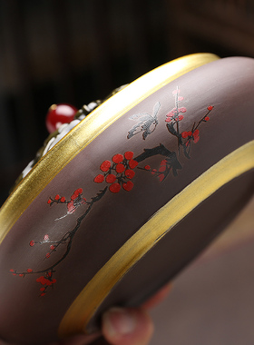 紫砂描金大号蚊香盘陶瓷蚊香架托