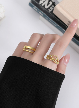 s925纯银不规则纹理戒指简约小众ins冷淡风设计可调节女戒手饰