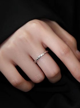 s925纯银戒指女车花菱形可调节韩版几何简约气质冷淡风素圈潮银饰