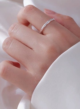 s925皱糖纸纯银戒指女个性小众设计食指戒素戒ins冷淡风开口戒夏