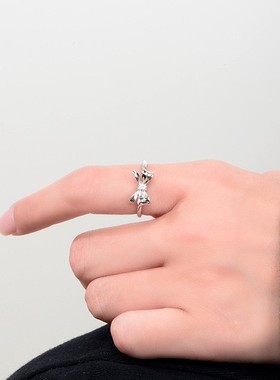 s925纯银轻奢小众食指戒工厂时尚个性风尾戒少女心蝴蝶结戒子