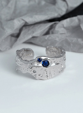 锡纸纹理镶钻戒指女s925纯银ins小众设计轻奢高级冷淡风指环手饰