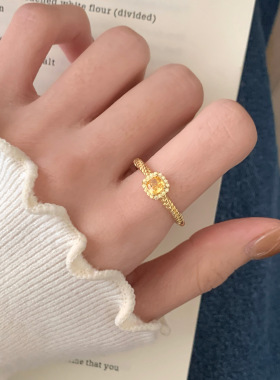 S925纯银黄冰糖麻花戒指女轻奢复
