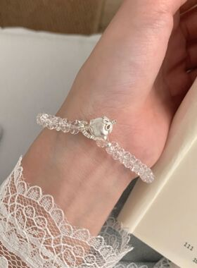 S925纯银切面白水晶拉丝猫眼珠手