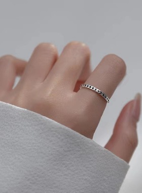 s925纯银戒指女新款个性简约锯齿链条开口指环韩版ins潮做旧手饰