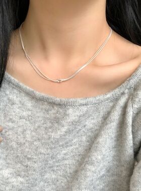 S925纯银打结蛇骨项链女韩国简约