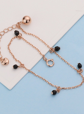 S925纯银黑色小圆珠手链女 韩版时尚感轻奢转运珠手饰送女友