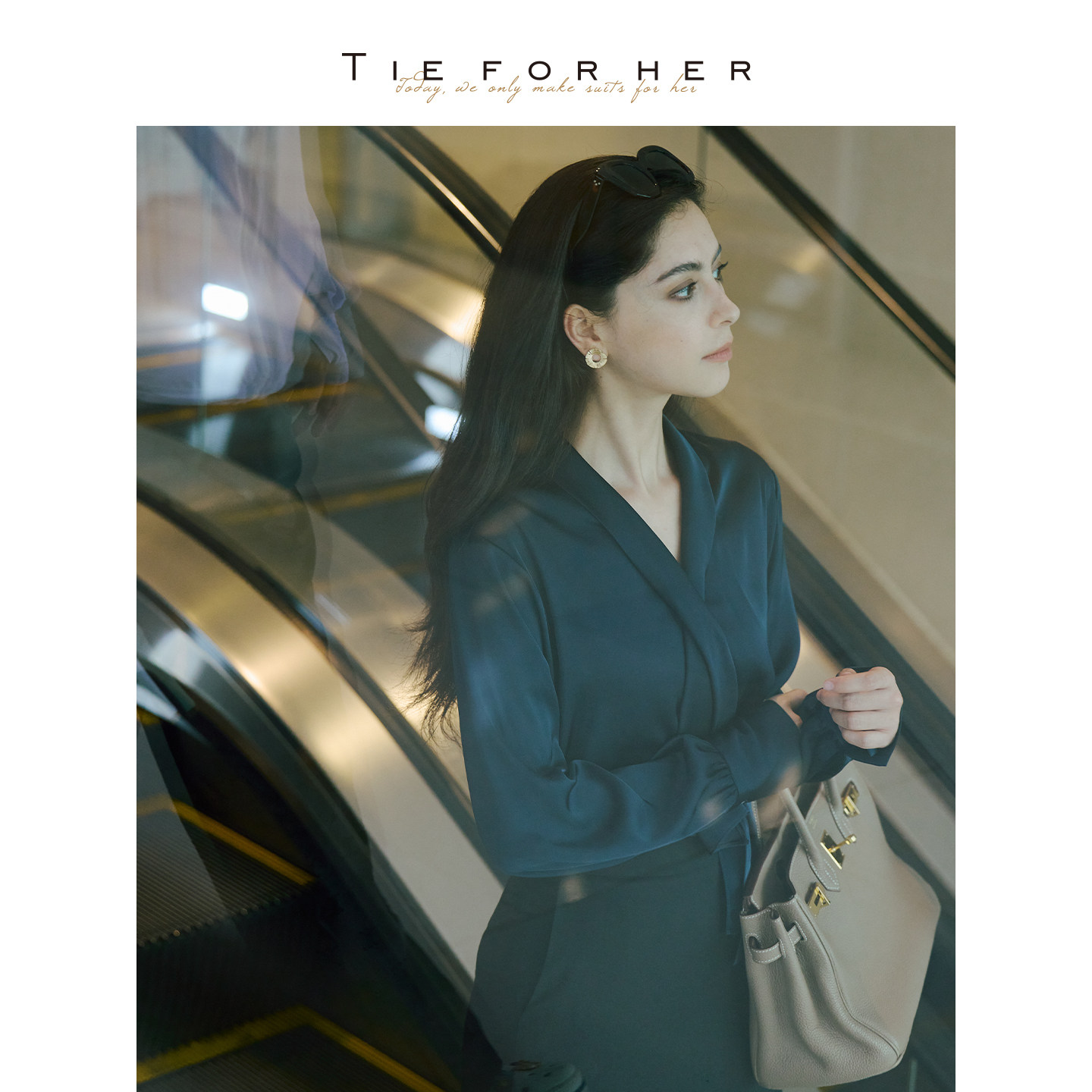 TieForHer 飘带设计垂感法式优雅高级感V领长袖通勤衬衫女