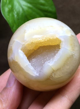 天然玛瑙晶洞蓝白黄开口笑聚宝盆钱袋子水晶球家居桌面饰品摆件