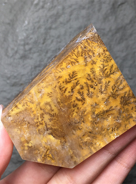 天然异象水晶软锰矿小树随形黄胶花生命树原石打磨多面体随形摆件