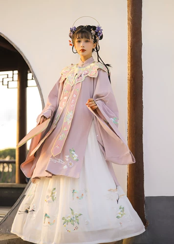 玉术 Оригинальное ханьфу, демисезонный воротник, комплект, плиссированная юбка, с вышивкой