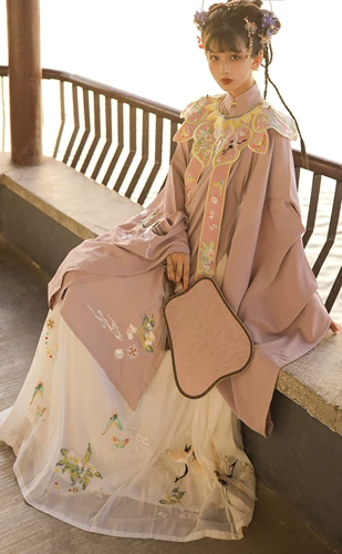 玉术 Оригинальное ханьфу, демисезонный воротник, комплект, плиссированная юбка, с вышивкой