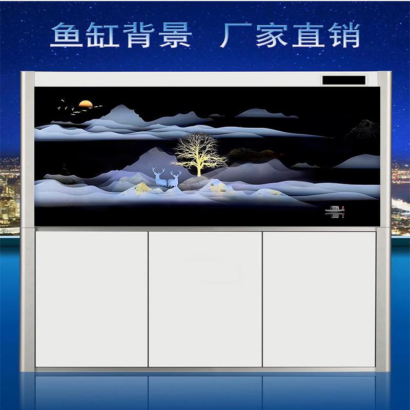鱼缸背景贴纸招财鹿高山水画高清图水族箱3d壁纸自粘静电贴 - 图0