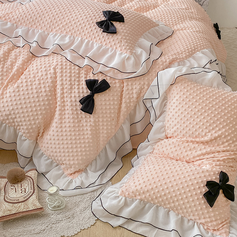 韩式公主风珊瑚绒四件套冬款婴儿绒床单被套冬天保暖蕾丝花边床品