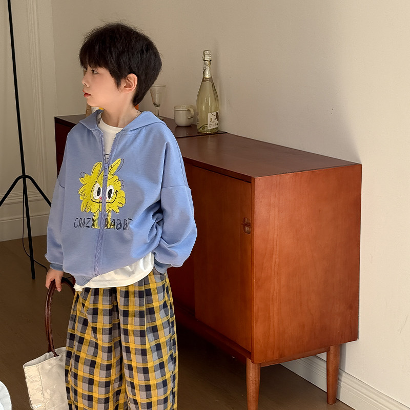虾酱麻麻男童连帽外套春秋款2025新款男孩洋气卡通儿童装卫衣开衫