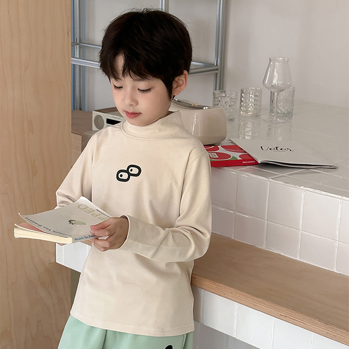 Shrimp paste hemp three-color cashmere warm base T-shirt