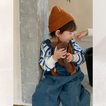 Shrimp Sauce Hemp and Boy Back Belt Pants Autumn Clothing 2023 New Baby Han Family Casual Broadlegged Children Jeans