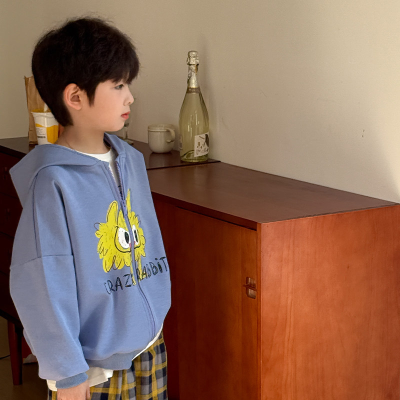 虾酱麻麻男童连帽外套春秋款2025新款男孩洋气卡通儿童装卫衣开衫