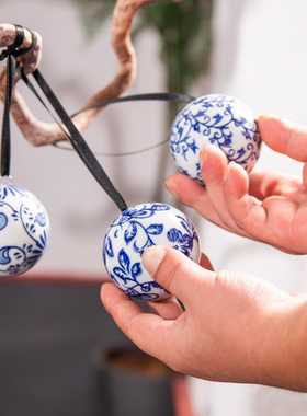 6厘米青花球吊坠陶瓷小将军罐圣诞树装饰陶瓷装饰挂件花瓶小物件