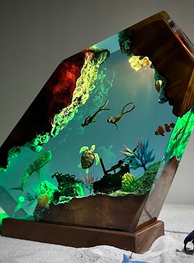 跨境爆款树脂灯Resin Lamp鲸鲨与海龟海洋探险树脂灯给男生的礼物