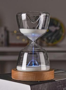 厂家直销玻璃沙漏计时器发光遥控15分钟伴睡灯创意摆件沙漏小夜灯