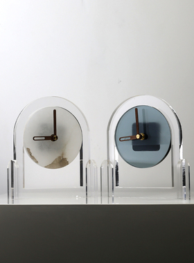 创意金属云石时钟摆件