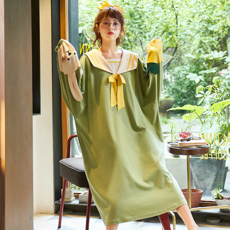 秋冬棉质睡裙娃娃领加大码连体裙 希贝莎睡裙