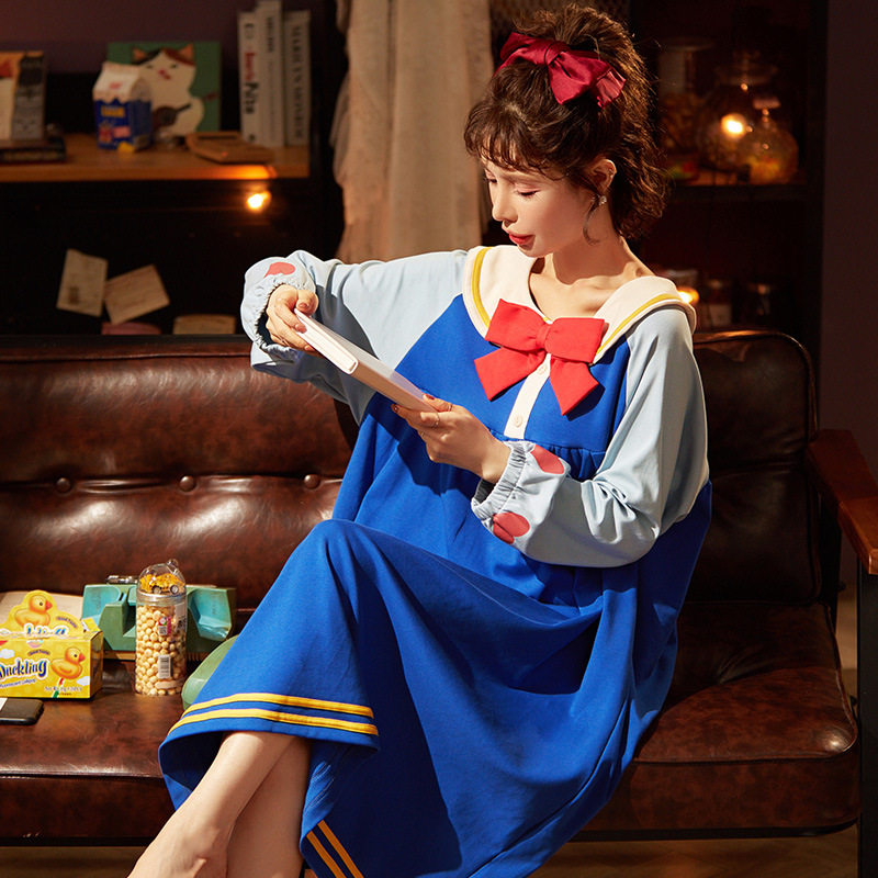 秋冬棉质睡裙娃娃领加大码连体裙 希贝莎睡裙