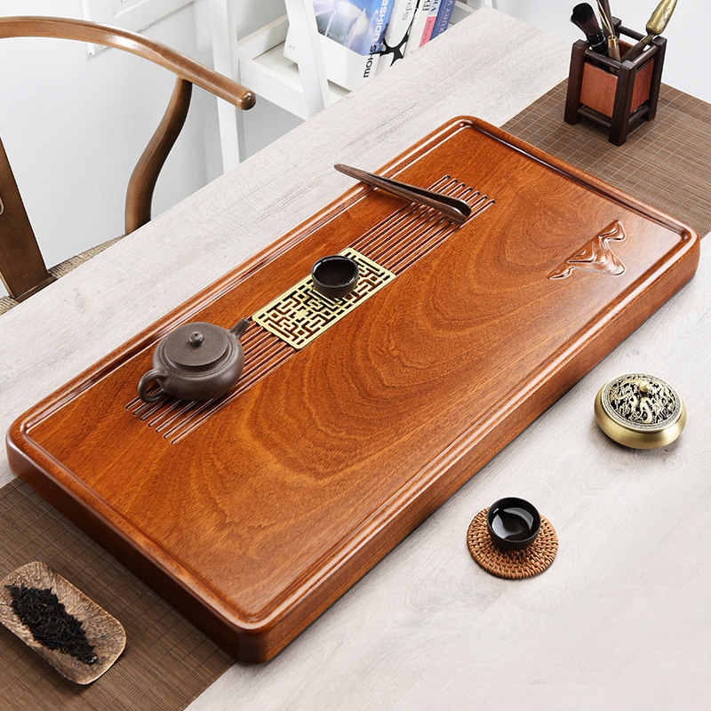 观山整块黑檀木茶盘家用原木花梨茶台排水新中式实木茶海功夫茶具