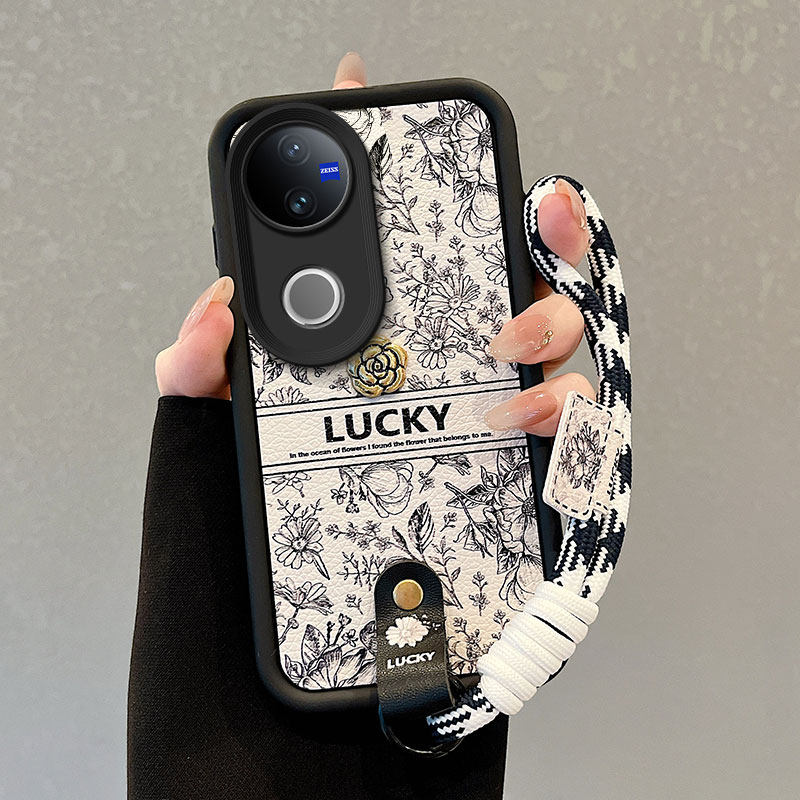 山茶花适用vivoV50手机壳高颜值新款v50lite秋冬小羊皮纹V50e潮女可爱设计感viov v5o保护套v50lite时尚蝴蝶 - 图3