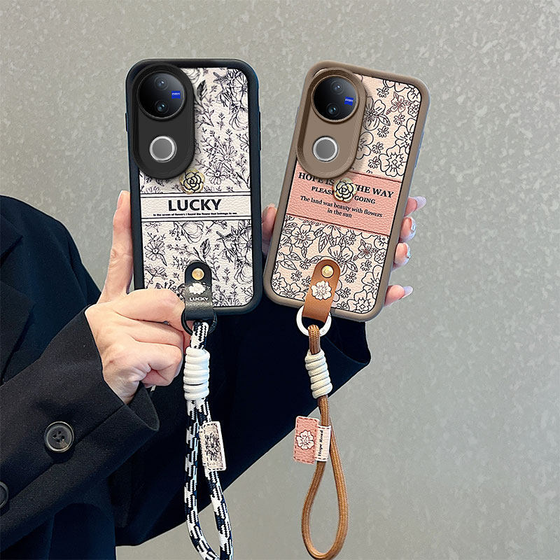 山茶花适用vivoV50手机壳高颜值新款v50lite秋冬小羊皮纹V50e潮女可爱设计感viov v5o保护套v50lite时尚蝴蝶 - 图0