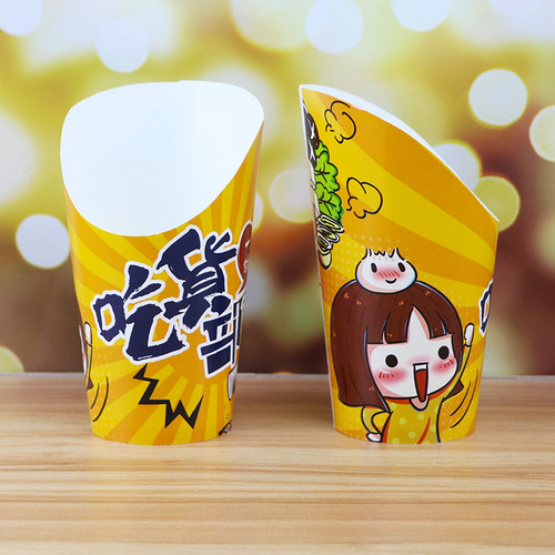 一次性香港鸡蛋仔斜口纸杯加厚烟囱面包冰淇淋鸡米花薯条小吃纸杯 - 图0