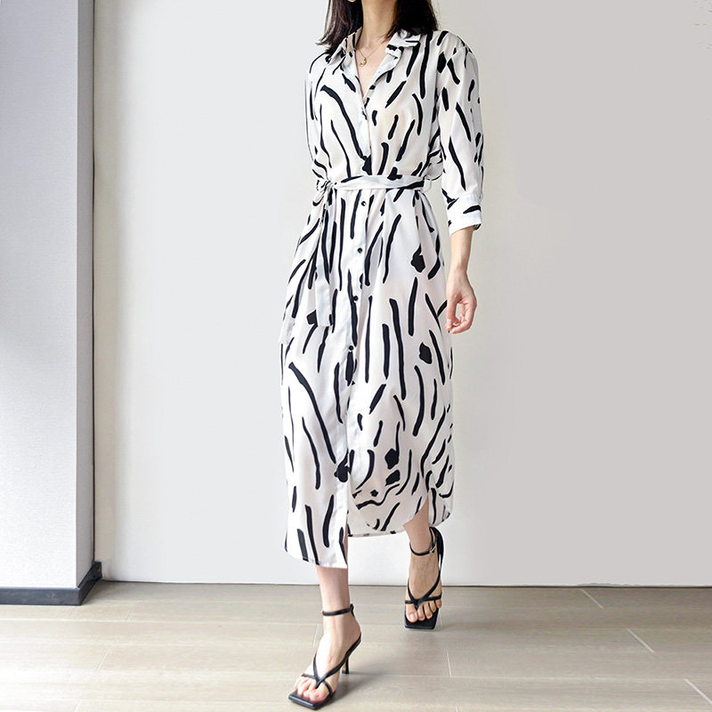 衬衫女2020夏新款条纹宽松连衣裙子 裙踪魅影连衣裙