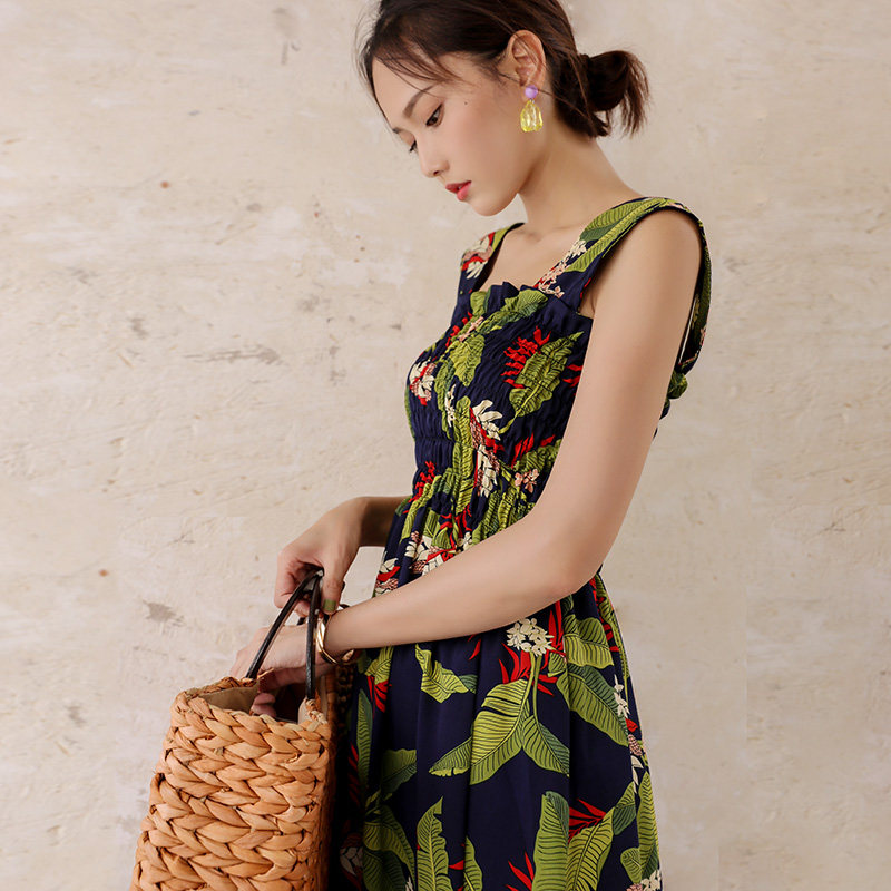 法式复古新款女印花收腰显瘦a字裙 裙踪魅影连衣裙