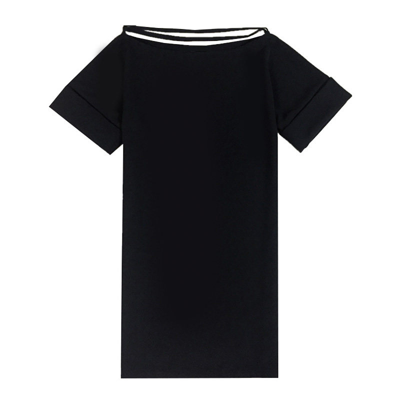 一字肩连衣裙女2020中长款小黑裙子 裙踪魅影连衣裙