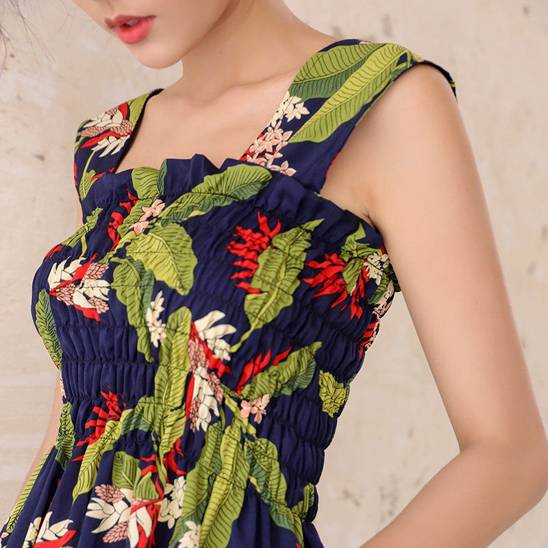 法式复古新款女印花收腰显瘦a字裙 裙踪魅影连衣裙