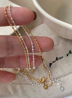 日系设计师topwhits银超闪车花圆珠项链女简约ins风小众设计锁骨