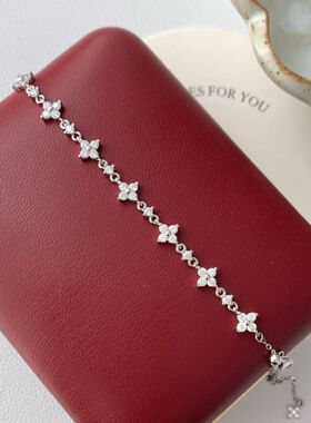 日系设计师topwhits银镶钻四叶草手链女日系高级感复古小众设计