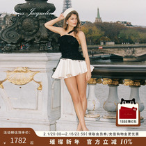 NanaJacqueline Moon Night Light Black And White Lace Single Shoulder Hanging Neck Bow Bow Tie Dress Early Spring New