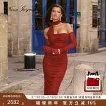 (Ye Shuhua Tongan) NanaJacqueline floating with one-piece dress hanging neck sexy elastic bag hip dress gown