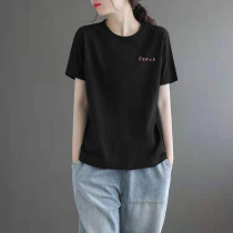 Pure cotton Big code Female dress loose Short sleeves T-shirt Summer Fat mm Belly Up Slim Casual Middle Aged Blouse Jersey Undershirt