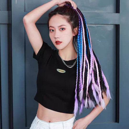 Dirty braids wig ponytail fake braids colorful gradient female braids street dance European and American dirty braids Tibetan boxing braids
