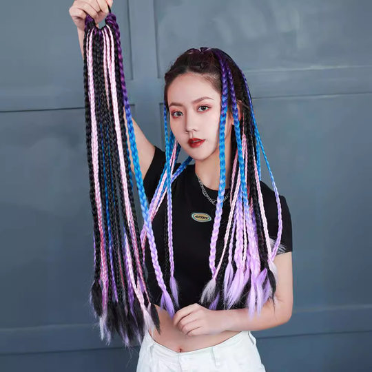 Dirty braids wig ponytail fake braids colorful gradient female braids street dance European and American dirty braids Tibetan boxing braids