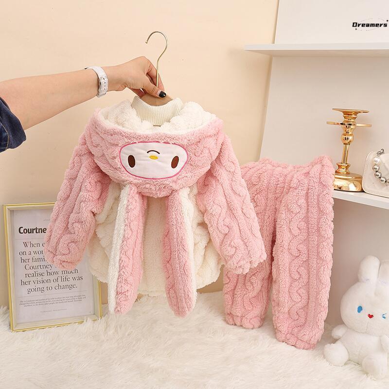 女宝珊瑚绒睡衣儿童居家服儿童秋冬家居服连帽套装女童冬天法厂家 - 图1