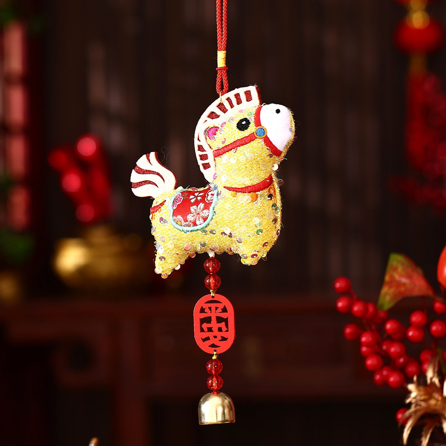 马年生肖挂件2026新年装饰过年春节铃铛风铃毛绒吉祥物挂饰室内,淘宝优惠券,粉丝福利购,淘宝优惠卷