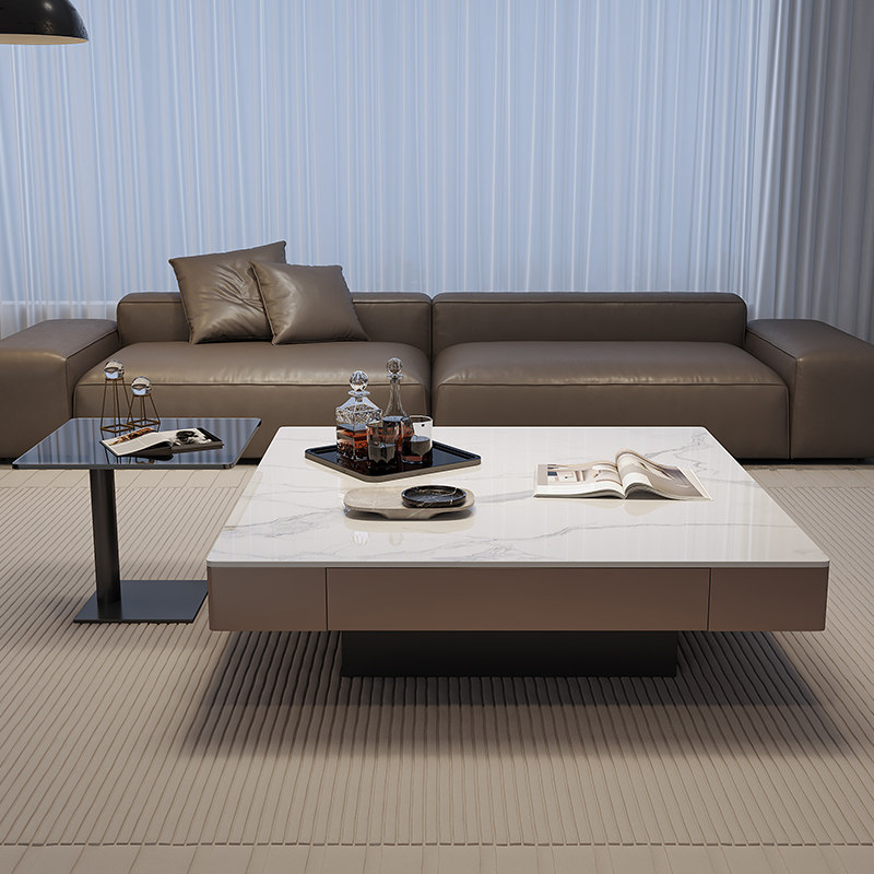 意式极简岩板茶几小户型现代简约高级感设计师黑色家用方形茶几,淘宝优惠券,粉丝福利购,淘宝优惠卷